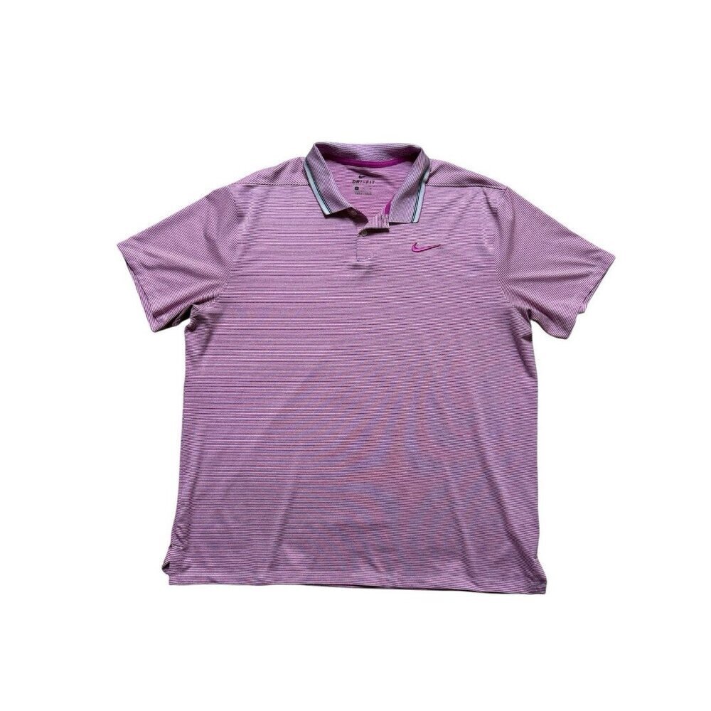 Nike Dri-Fit Pink Striped Polo Shirt XL Golf Athletic Performance